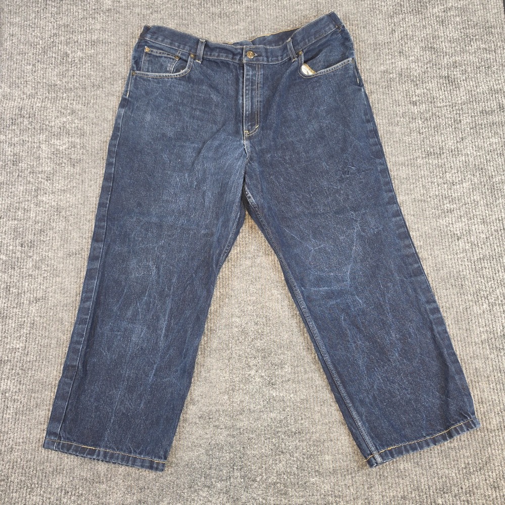 Reverb Jeans Mens Sz 42 x 32 Straight Leg 100% Cotton Faded Whiskered Blue Denim